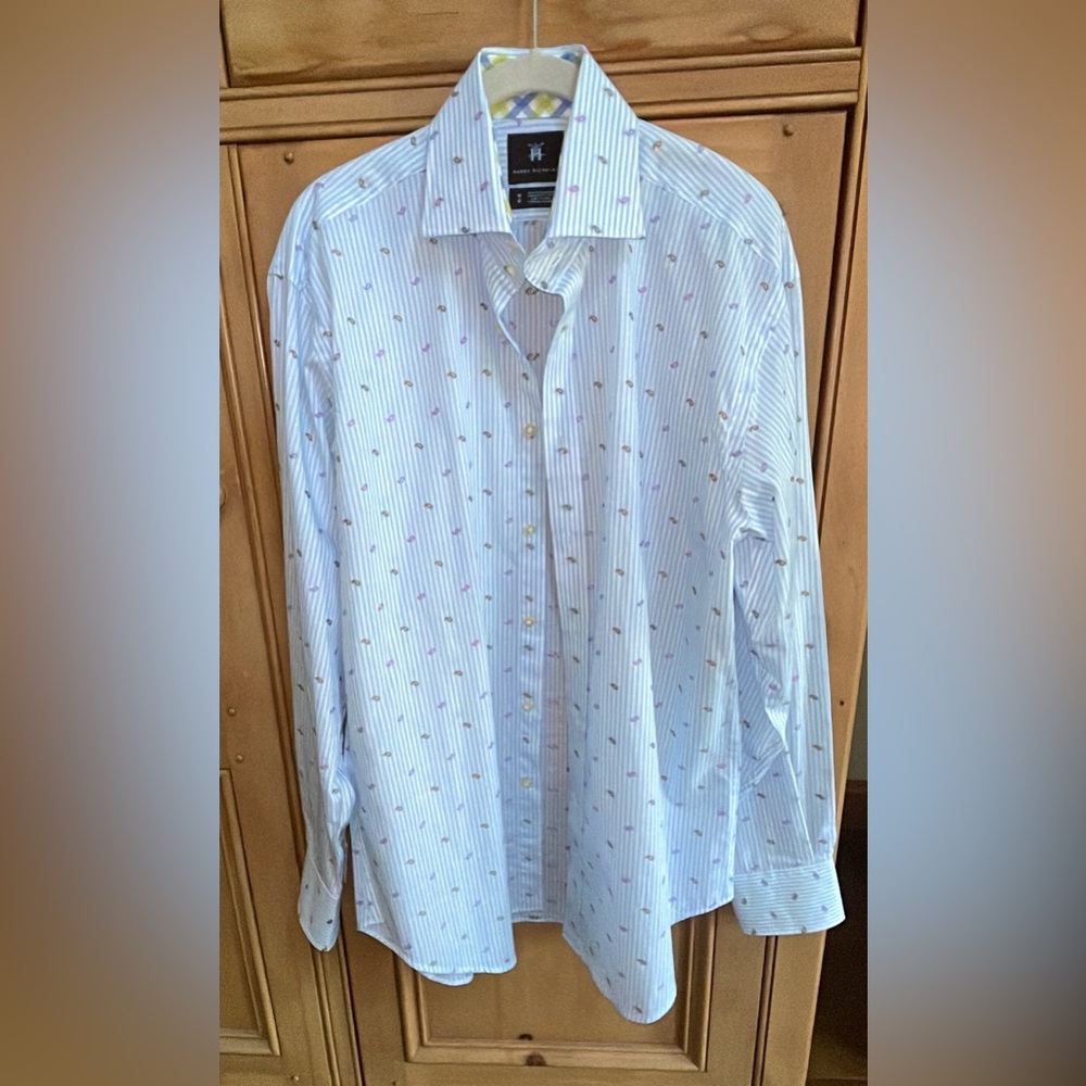 Harry Nicholas Men’s Medium Button Down Dress Shirt Embroidered Paisley